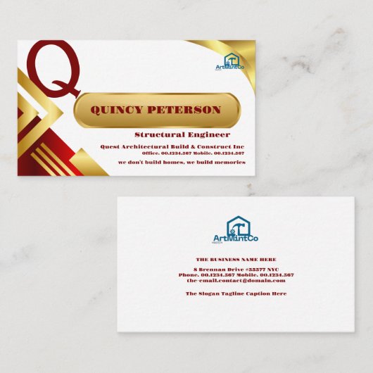 Golden & Red Layers Monogram Initial Founder CEO 名刺 (正面/裏面)