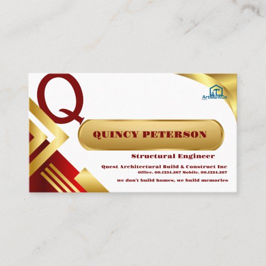 Golden & Red Layers Monogram Initial Founder CEO 名刺 (正面)