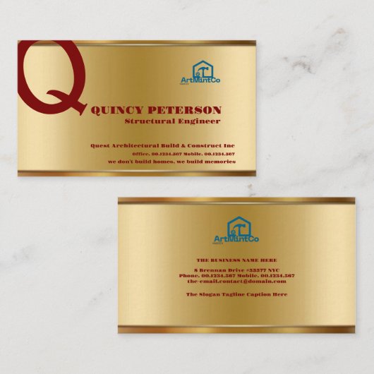 Golden & Red Layers Monogram Initial Founder CEO B 名刺 (正面/裏面)