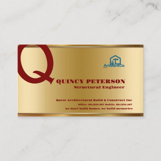 Golden & Red Layers Monogram Initial Founder CEO B 名刺 (正面)