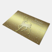 Golden Reindeer Snowy Holiday Doormat ドアマット (アングル)