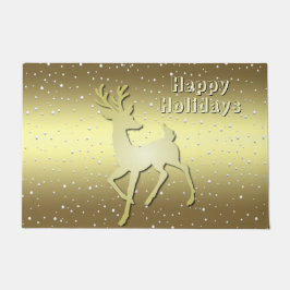 Golden Reindeer Snowy Holiday Doormat ドアマット