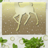 Golden Reindeer Snowy Holiday Kitchen Towel キッチンタオル (折り畳み)