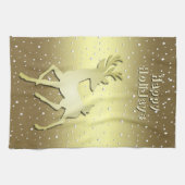 Golden Reindeer Snowy Holiday Kitchen Towel キッチンタオル (横)