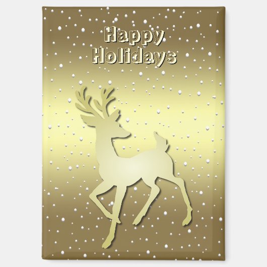 Golden Reindeer Snowy Holiday Magnet マグネット (正面)
