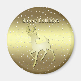 Golden Reindeer Snowy Holiday Magnet マグネット