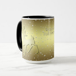Golden Reindeer Snowy Holiday Mug マグカップ