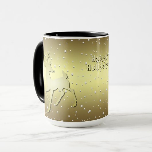 Golden Reindeer Snowy Holiday Mug マグカップ (正面左)