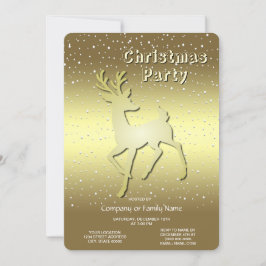 Golden Reindeer Snowy Holiday Party Invitation 招待状