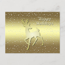 Golden Reindeer Snowy Holiday Postcard ポストカード
