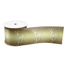Golden Reindeer Snowy Holiday Satin Ribbon サテンリボン