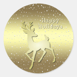 Golden Reindeer Snowy Holiday Sticker ラウンドシール