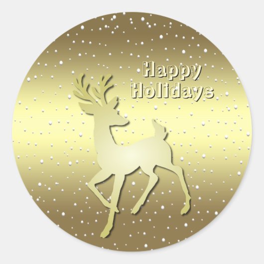 Golden Reindeer Snowy Holiday Sticker ラウンドシール (正面)