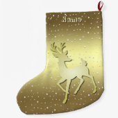 Golden Reindeer Snowy Holiday Stocking ラージクリスマスストッキング (裏面)
