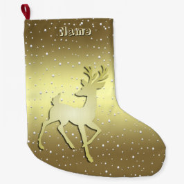 Golden Reindeer Snowy Holiday Stocking ラージクリスマスストッキング