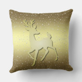 Golden Reindeer Snowy Holiday Throw Pillow クッション (裏面)