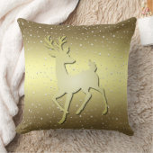 Golden Reindeer Snowy Holiday Throw Pillow クッション (ブランケット)