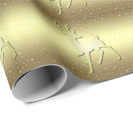 Golden Reindeer Snowy Holiday Wrapping Paper ラッピングペーパー