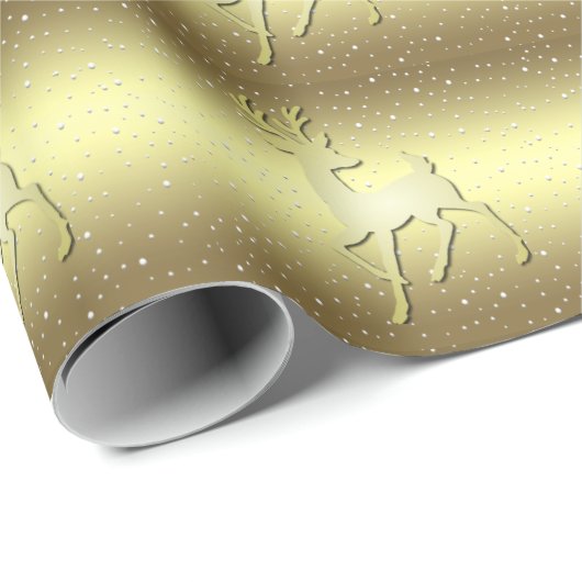 Golden Reindeer Snowy Holiday Wrapping Paper ラッピングペーパー (ロールコーナー)
