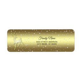 Golden Reindeer Snowy Return Address Label ラベル