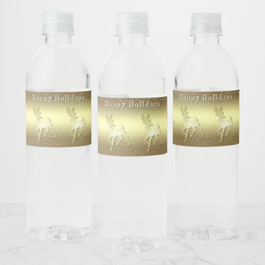 Golden Reindeer Snowy Water Bottle Label ペットボトルラベル (ボトル)