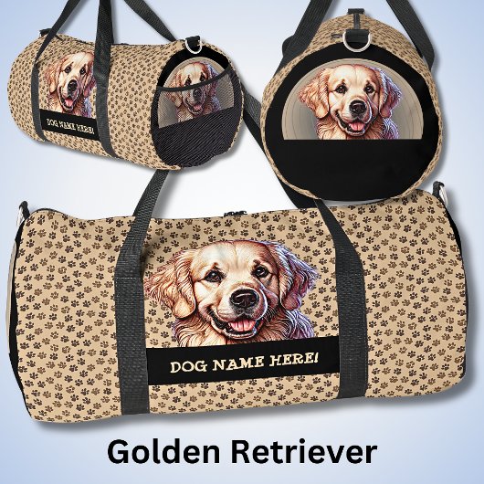 Golden Retrieverの名前または名前を追加 ダッフルバッグ