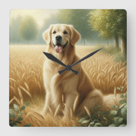 Golden Retriever スクエア壁時計