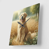 Golden Retriever スクエア壁時計 (傾斜)