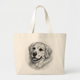 Golden Retriever Artistic Sketch Portrait Tote Bag ラージトートバッグ