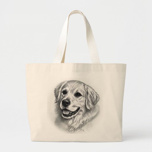 Golden Retriever Artistic Sketch Portrait Tote Bag ラージトートバッグ (正面)