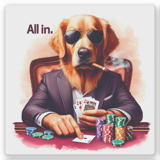 Golden Retriever at High-Stakes Poker シール (正面)