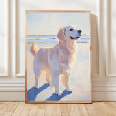 Golden Retriever at the Beach Coastal Art Print ポスター
