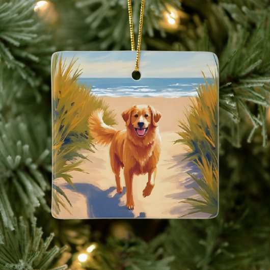 Golden Retriever Beach Path | Ocean Dog Pet セラミックオーナメント (ツリー)