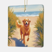 Golden Retriever Beach Path | Ocean Dog Pet セラミックオーナメント (左)