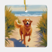 Golden Retriever Beach Path | Ocean Dog Pet セラミックオーナメント (正面)