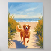 Golden Retriever Beach Path | Ocean Dog Pet ポスター (正面)