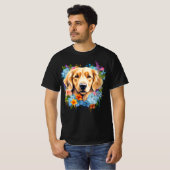Golden Retriever Blue Wildflowers Watercolor Tシャツ (正面フル)