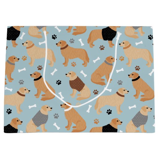 Golden Retriever Bones and Paws ラージペーパーバッグ (正面)