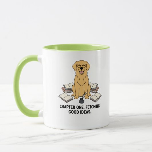 Golden Retriever Books Scholar Green Coffee Lover マグカップ (左)