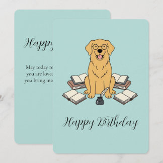 Golden Retriever Bookworm Opal Birthday Greeting 招待状