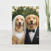 Golden Retriever Bride and Groom Congratulations カード (正面)