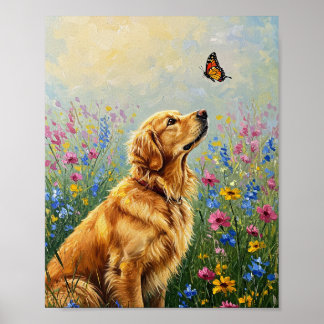 Golden Retriever & Butterfly | Expressive Art ポスター