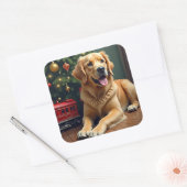 Golden Retriever by the Toy Train Christmas スクエアシール (封筒)