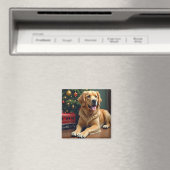 Golden Retriever by the Toy Train Christmas マグネット (インサイチュ (食洗機))