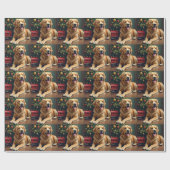 Golden Retriever by the Toy Train Christmas ラッピングペーパー (フラット)