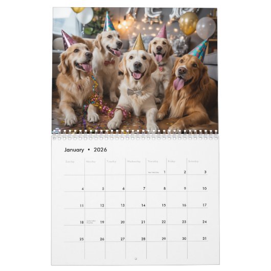 Golden Retriever Calendar カレンダー (1月 2026)