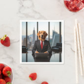 Golden Retriever CEOモダン In a High Rise Office スタンダードカクテルナプキン (インサイチュ)