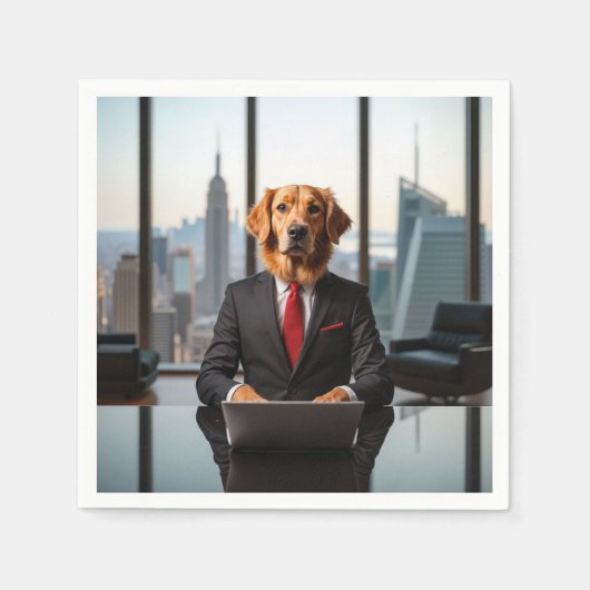 Golden Retriever CEOモダン In a High Rise Office スタンダードカクテルナプキン (正面)