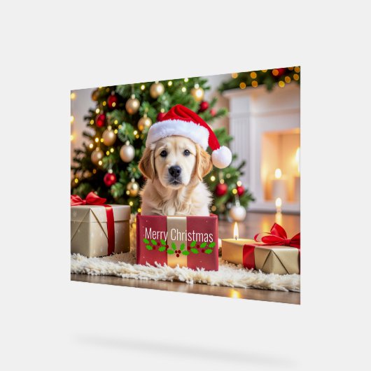 Golden Retriever Christmas アクリルサイン (傾斜)