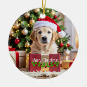 Golden Retriever Christmas セラミックオーナメント (正面)